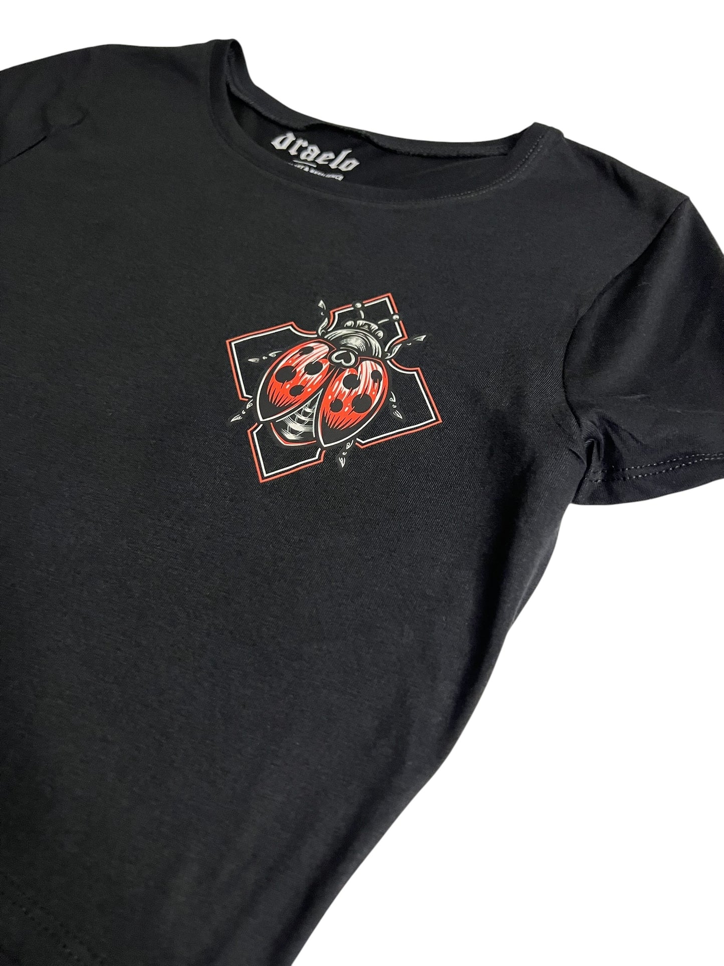 Micro Rib Lady Bug Cotton/Poly Crop Top