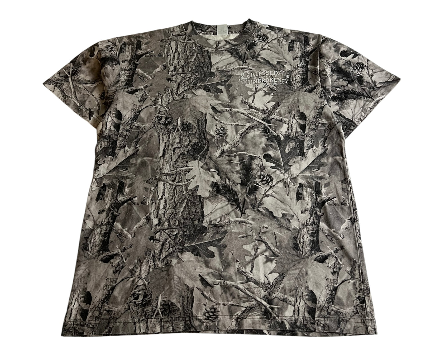 Premium Blessed and Unbroken Grey Wood Camo Heavyweight Cotton Tee